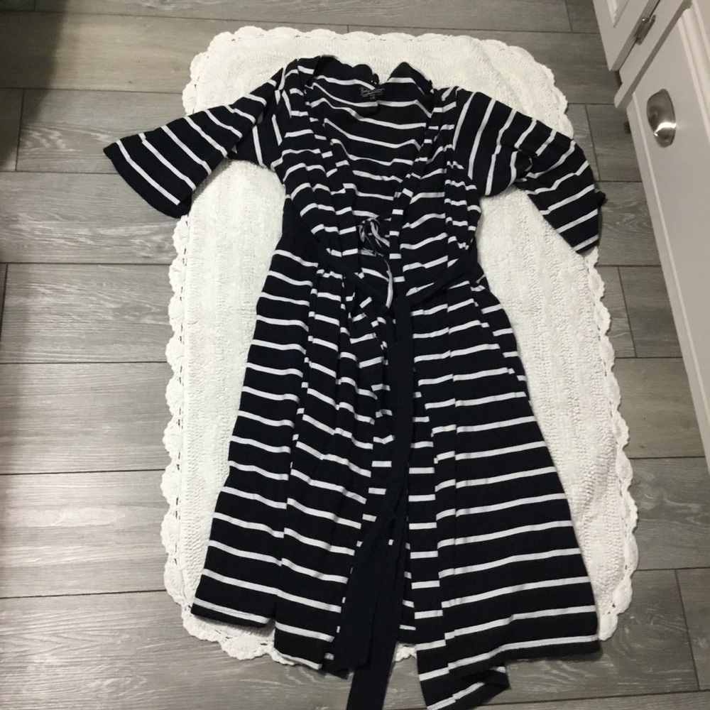 Baby Be Mine Blue Striped Robe Maternity Nursing Layette L/ XL